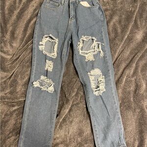 SHEIN Light Blue Denim with Yellow Stitching